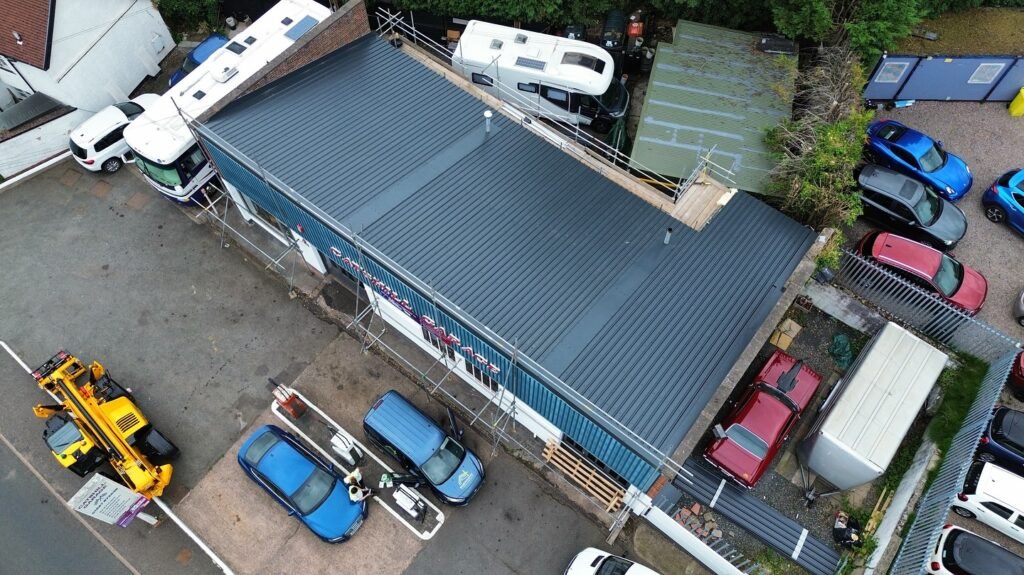 Industrial roof repair or replacement on a commercial building